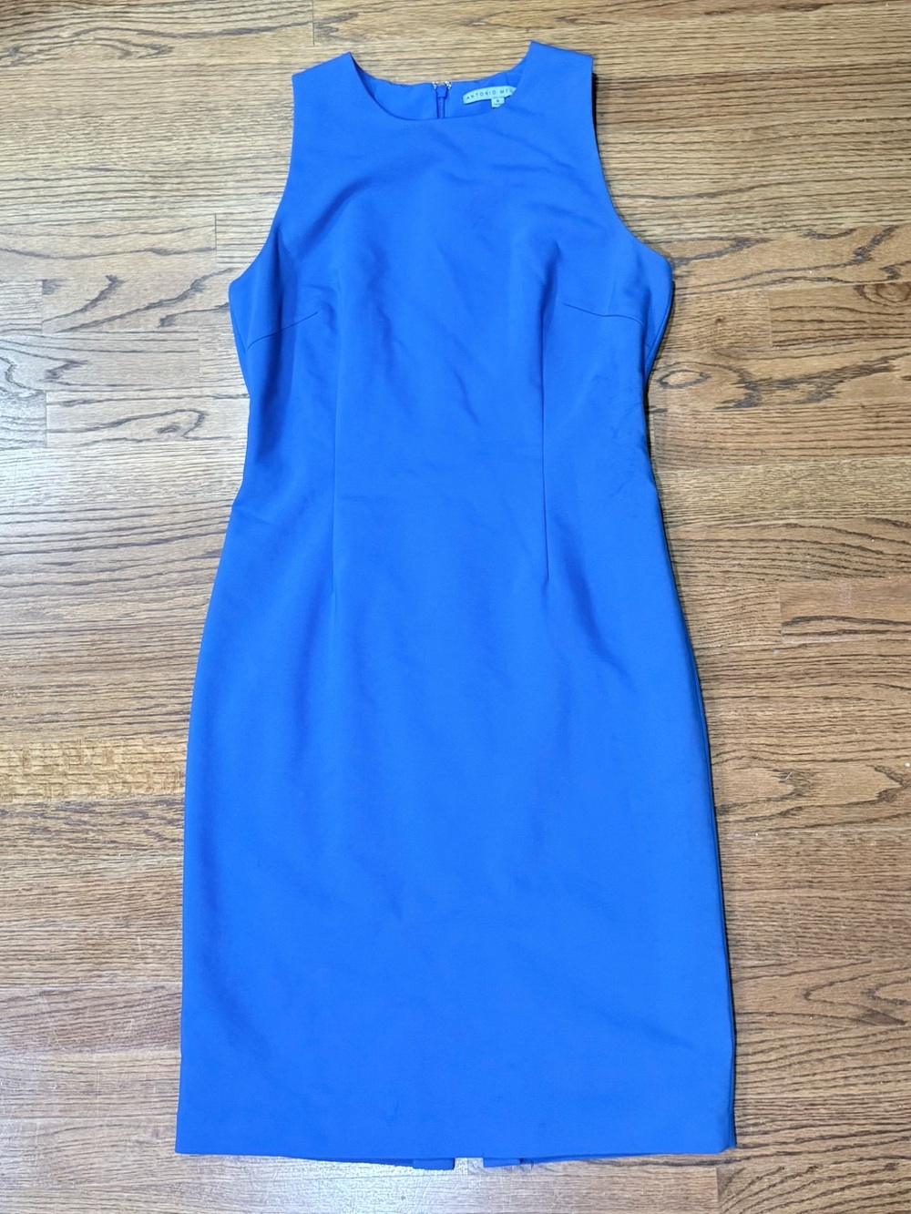 Antonio Melani Women's Size 8 Blue Sheath Dress Sleeveless Cotton Blend Zip Back
